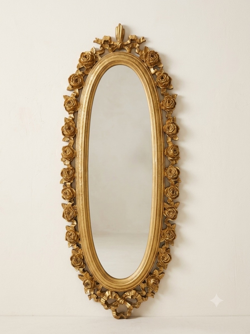 Vintage Syroco 2324 Gold Oval Mirror Roses Bow Hollywood Regency 25”